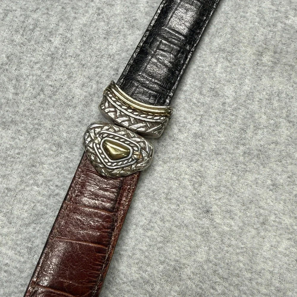 Vintage Brighton Leather Belt ML‎ 32 Black Brown Heart Concho Silver Gold 40210